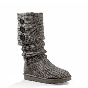 UGG Gray Knit Knee High Boots with 3 Buttons - RARE